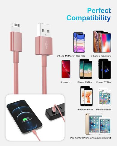 4 Pack [Apple MFi Certified] Apple Charging Cables 6ft, iPhone Chargers Lightning Cable 6 Foot, Fast iPhone Charging Cord for iPhone 14/14Pro/13/13Pro/12/11/11Pro/11Max/ X/XS/XR/XS Max/8, ipad(Pink) in Kuwait