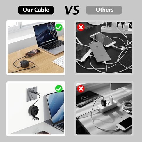 360°Rotatable Desktop Sticker 100W Retractable USB C Multi 2-in-2 USB A/Type C to Lightning/USB C iPhone Charger Cable Organizer,6FT Charge Cord for iPhone 16 15 14 13 12 Pro Max/Samsung/iPad - Black in Kuwait