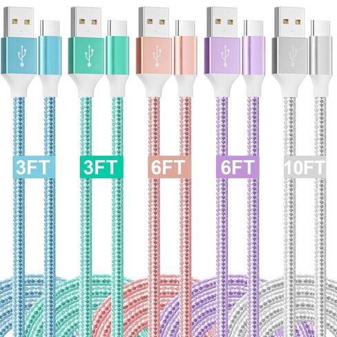 HKYUSHINE USB to USB C Cable, 5 Pack(3/3/6/6/10FT) 3.1A Colored Nylon Braided Type c Charger Fast Charging Android Phones for iPhone16/15,Samsung Galaxy S24 S23 S22, Google Pixel, LG, Moto G, Gray in Kuwait