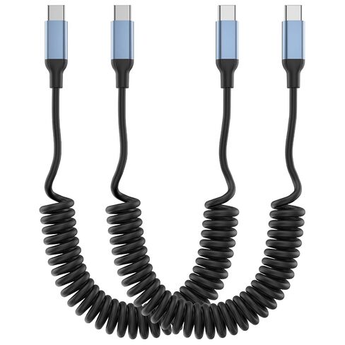 Coiled USB C to USB C Cable, 2Pack Retractable USBC Charger Short Cord for Car, C to C Cable Fast Charging 3ft Coiled USBC Cable for iPhone 16 15 Pro Max, Samsung Galaxy S24 S23, Google Pixel, iPad in Kuwait