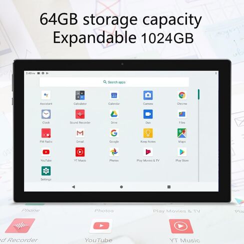 ZZB Tablet 10 Inch Android Tablets, 64GB+8GB Tablet, 1024GB Expand，6000mah Battery, Quad-Core Processor Tableta, 8MP Camera WiFi BT 10.1'' IPS HD Touch Screen,10 in Tabletas in Kuwait