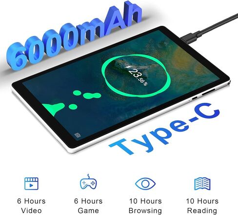 10 Inch Tablet, Android OS, 2GB RAM + 32GB Storage, Quad-Core Processor, 6000mAh Battery, 10.1" HD IPS Display, Wi-Fi 6, Dual Camera, Silver in Kuwait