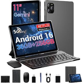 TOPWAH 11 Inch Tablet Android 16 Tablets with Keyboard, 36GB RAM + 256GB ROM (1TB Expand), 2K ISP Display Tablets,8000mAh,T606 Octa-Core, 13MP+8MP Dual Camera, 2.4G/5G WiFi, GPS, Widevine L1-Gray in Kuwait