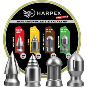 Harpex Combo Pack 4 .22 Cal Airgun Pellets – Variety Pack with Aquiles, Zeus, Pro Hunter X & Quantum – Heavy & Pointed Pellets for Maximum Impact & Deep Penetration – Precision Performance – 200 Count in Kuwait