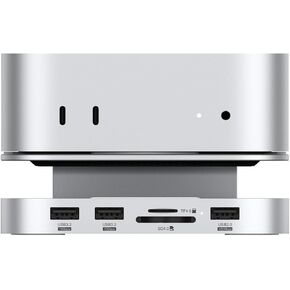 Qwiizlab Aluminum Stand Hub with SSD Enclosure, Docking Station for Mac mini M4/M4 Pro, 2 USB-A 10Gbps, TF/SD 4.0 Card Readers 312MB/s, USB-A 2.0, Fits M.2 NVMe SSD up to 8TB (Silver) in Saudi Arabia
