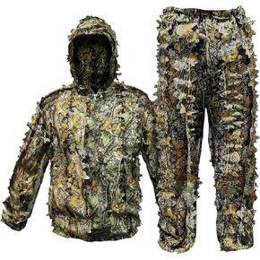 Ghillie Suit Outdoor Leafy Suit for Hunting Super Lightweight Hooded Camouflage Including Clothes Gloves Face Mask and Bag in Kuwait