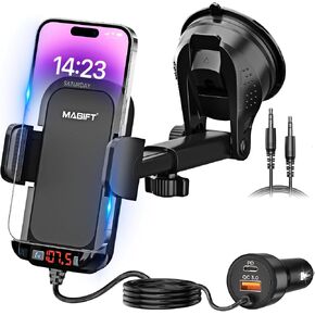Bluetooth Car Adapter 3 in 1 FM Transmitter Car Radio Bluetooth Transmitter with Phone Holder, PD 54W Fast Charging, Strong Microphone, HiFi Bass Sound, Hands-Free Call, Support USB/TF Drive in Kuwait