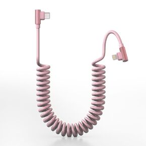 Pink Car Charger Cable for Apple CarPlay - 90 Degree Coiled Lightning Cable with 480Mbps Data, 2.4A Fast Charge USB C to Lightning Retractable iPhone Charging Cord for iPhone14/13/12/11 Pro Max/iPad in Saudi Arabia