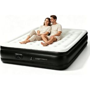 Queen Air Mattress with Built in Pump Portable Flocked Top Black in Kuwait
