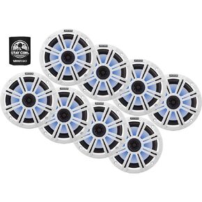 KICKER 8" Marine Speakers (4 Pairs) OEM Replacement Coaxial Speakers for Boat with White Grille and LED Lights 4-ohm. Water and Weather Resistant 45BKM84L(8)+45BKMG8W(8) in Kuwait