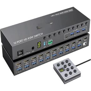 10 Port HDMI KVM Switch EDID Simulation,USB 3.0 Switch for 10 Computers Share 1 Monitor + 4 USB Devices with Audio(CAMGEET 1001) in Kuwait
