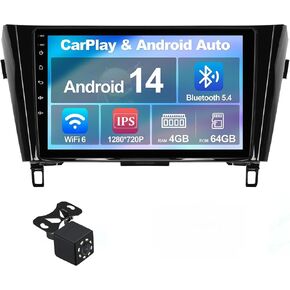 2+64G 10.1-inch Android 14 Car Stereo for Nissan Rogue X-Trail Qashqai 2014-2018 IPS Touchscreen Screen Car Radio with WiFi 6 Carplay & Android Auto Support Backup Camera GPS FM Navi Bluetooth 5.4 SWC in Kuwait