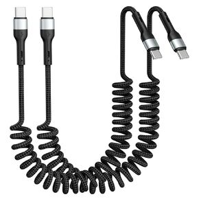 USB C to C Cable 2 Pack 5FT Coiled USB C Cable Retractable & Tangle-Free in Kuwait