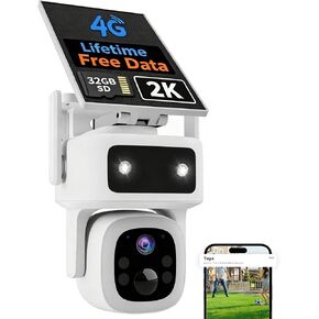 AUKIN 4G LTE Solar Cellular Security Camera Outdoor Wireless, Lifetime Free Data, No Monthly Fee, No WiFi, 360° PTZ, 2K Night Vision, Human Tracking, PIR, 2-Way Audio, 32GB TF Card, IP66 Waterproof in Kuwait