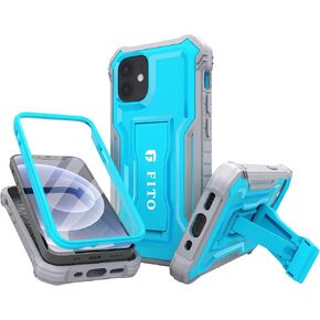 FITO for iPhone 12 Mini Case Built-in Screen Protector, Dual Layer Shockproof Heavy Duty Case with Kickstand Compatible with iPhone 12 Mini 5.4 inch Phone (Blue) in Kuwait