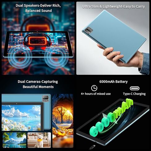 Android 16 Tablet 10 Inch,12GB RAM+64GB ROM+1TB Expandable Blue in Kuwait