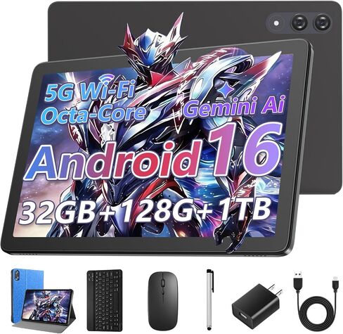 11 inch Tablet with Keyboard,Android 16 Tablet with Octa Core Processor,32GB+156GB (1TB Expand),1920x1200 IPS HD Touchscreen,8MP+16MP Dual Camera,Widevine L1,8000mAh , WiFi/GPS,Case Included(Blue)-ZZ in Kuwait