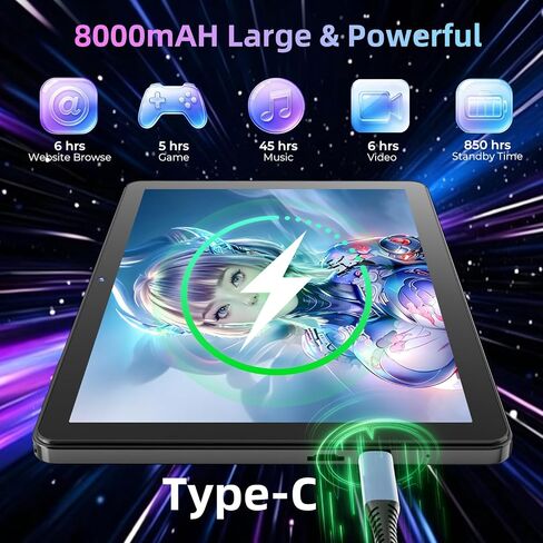 11 inch Tablet with Keyboard,Android 16 Tablet with Octa Core Processor,32GB+156GB (1TB Expand),1920x1200 IPS HD Touchscreen,8MP+16MP Dual Camera,Widevine L1,8000mAh , WiFi/GPS,Case Included(Blue)-ZZ in Kuwait