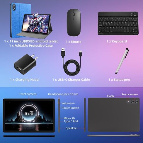 11 inch Tablet with Keyboard,Android 16 Tablet with Octa Core Processor,32GB+156GB (1TB Expand),1920x1200 IPS HD Touchscreen,8MP+16MP Dual Camera,Widevine L1,8000mAh , WiFi/GPS,Case Included(Blue)-ZZ in Kuwait