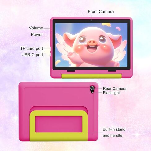 Gleeso Kids Tablet,Android 16 Tablet with HD Display,10.1 inch,Parental Control & Kids Mode, GMS Certified,20GB RAM 64GB ROM,1TB Expandable, 5000mAh Battery, Dual Camera, Protective Case, Pink in Kuwait