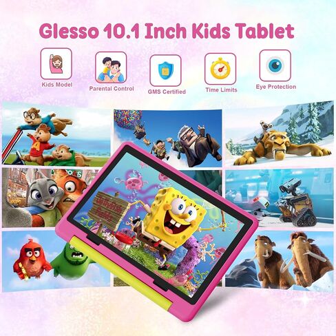 Gleeso Kids Tablet,Android 16 Tablet with HD Display,10.1 inch,Parental Control & Kids Mode, GMS Certified,20GB RAM 64GB ROM,1TB Expandable, 5000mAh Battery, Dual Camera, Protective Case, Pink in Kuwait