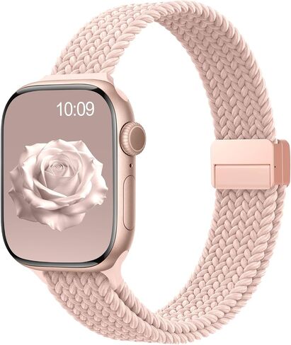 Slim Thin Braided Magnetic Band Compatible with Apple Watch 38mm 40mm 41mm 42mm 44mm 45mm 46mm 49mm Women, Soft Nylon Stretchy Loop Strap for iWatch Series 11/10/9/8/7/6/5/4/3/2/1 SE Ultra in Kuwait