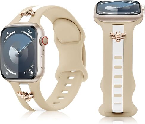 Silicone Strap for Apple Watch Band Series 11 10 9 8 7 6 5 4 3 SE Ultra, Stylish Bracelet with Gold Honey Bee Charms for iWatch 38mm 40mm 41mm 42mm 44mm 45mm 46mm 49mm Bands, Designer Sport Wristbands in Saudi Arabia