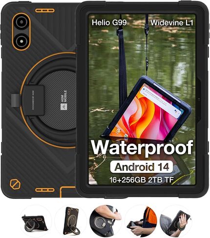 AGM P2 Active Ultra Rugged Tablet for All, 11" Android Tablet, 16GB RAM 256GB ROM 2TB TF, 90Hz FHD IPS Display/Widevine L1, MTK G99, 8000mAh, GMS/GPS/OTG, IP68/IP69K Waterproof, Strap & Case Included in Kuwait