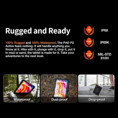 AGM P2 Active Ultra Rugged Tablet for All, 11" Android Tablet, 16GB RAM 256GB ROM 2TB TF, 90Hz FHD IPS Display/Widevine L1, MTK G99, 8000mAh, GMS/GPS/OTG, IP68/IP69K Waterproof, Strap & Case Included in Kuwait