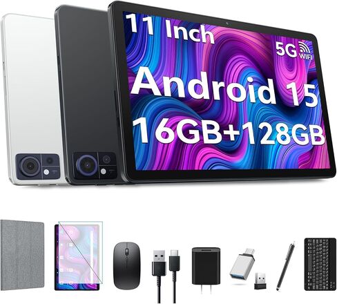 Android 15 Tablet 2026 Latest 11 inch Tablet with Keyboard,128GB ROM 16GB RAM 2TB Expand,8000mAh,Octa-Core Tablets with 5G/2.4G WiFi,Incell Big Screen,13MP+8MP Camera,Bluetooth5.0,GPS,GMS,Gery in Kuwait