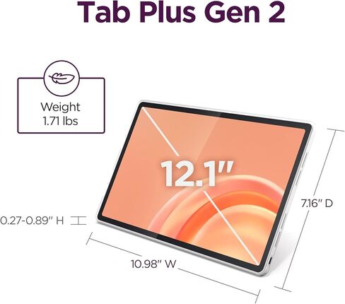 Lenovo Tab Plus Gen 2 - Entertainment Tablet and Clear Case - 12.1″ 2.5K IPS Touch Display - 120Hz - MediaTek Dimensity 7400 CPU - 8GB Memory - 256GB UFS Storage - Integrated Arm Mali-G615 MC2 GPU in Kuwait