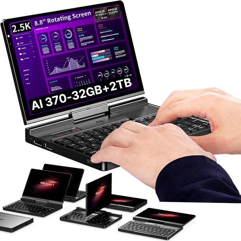 LANRUO GPD Pocket 4 [AI 370-32GB+2TB] Modular Handheld Laptop PC Notebook 8.8" 2560x1600 Rotating Screen Tablet PC Computer Win 11 Home OS 180 Degrees Rotation AI PC in Kuwait