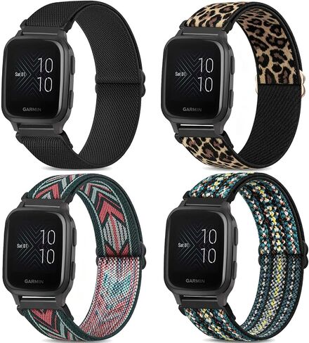 4 Pack Stretchy Watch Bands Compatible with 20mm Garmin Venu Sq/Venu Sq 2, Loop Nylon Elastic Fabric Strap for Garmin Vivomove Style/Luxe/HR Women Men in Saudi Arabia