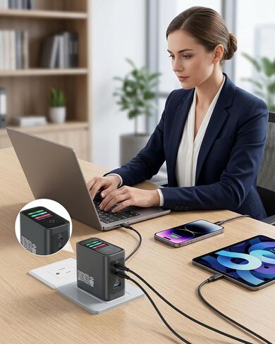 100w USB C Charger with Smart Display, 3-Port GaN Laptop Fast Charger Block in Saudi Arabia