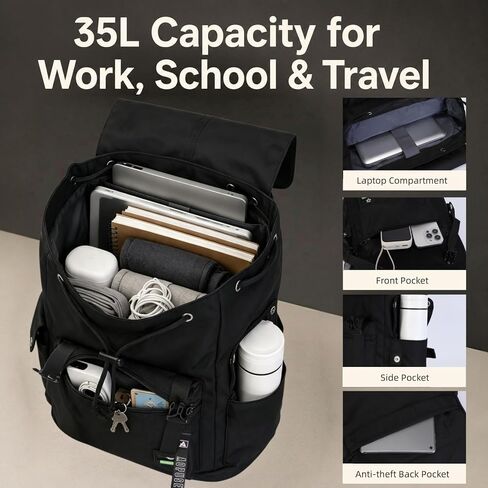 SUN EIGHT 17.3" Backpack for Men, Water-resistant Travel Backpack, Black in Kuwait