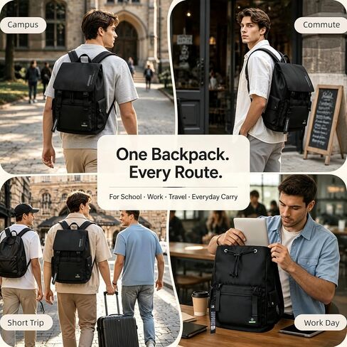 SUN EIGHT 17.3" Backpack for Men, Water-resistant Travel Backpack, Black in Kuwait