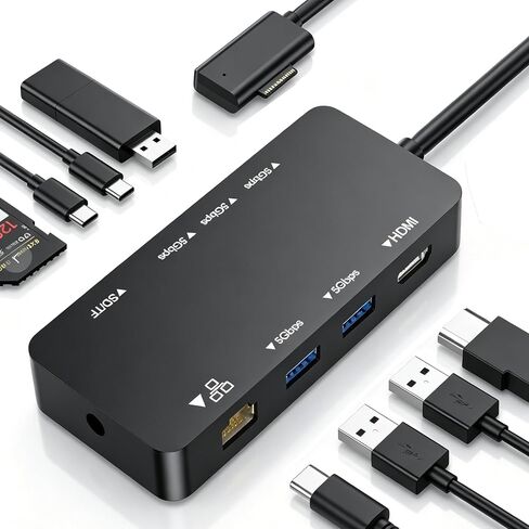 Surface Docking Station, 10-in-1 Surface Pro Dock with 4K@60Hz HDMI, Gigabit RJ45 Ethernet, 3 USB 3.0, 2 USB-C, SD/TF Card Slot, Magnetic Surface Dock for Surface Pro 11/10/9/8/X/7+, Surface Laptop/Go in Kuwait