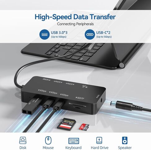 Surface Docking Station, 10-in-1 Surface Pro Dock with 4K@60Hz HDMI, Gigabit RJ45 Ethernet, 3 USB 3.0, 2 USB-C, SD/TF Card Slot, Magnetic Surface Dock for Surface Pro 11/10/9/8/X/7+, Surface Laptop/Go in Kuwait