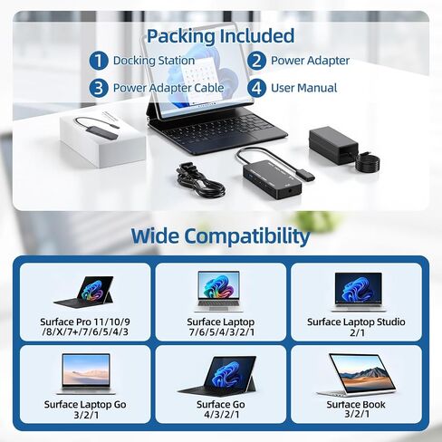 Surface Docking Station, 10-in-1 Surface Pro Dock with 4K@60Hz HDMI, Gigabit RJ45 Ethernet, 3 USB 3.0, 2 USB-C, SD/TF Card Slot, Magnetic Surface Dock for Surface Pro 11/10/9/8/X/7+, Surface Laptop/Go in Kuwait