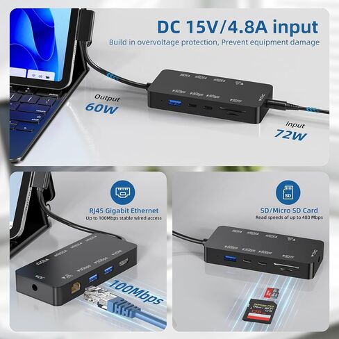 Surface Docking Station, 10-in-1 Surface Pro Dock with 4K@60Hz HDMI, Gigabit RJ45 Ethernet, 3 USB 3.0, 2 USB-C, SD/TF Card Slot, Magnetic Surface Dock for Surface Pro 11/10/9/8/X/7+, Surface Laptop/Go in Kuwait
