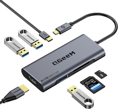 USB Docking Station,QGeeM Triple Monitor DisplayLink Docking Station for Laptop with HDMI,VGA,100W PD Charging,Gigabit Ethernet,SD/TF Reader,5 USB Ports,Compatible with MacBook,Dell,HP,Lenovo in Kuwait