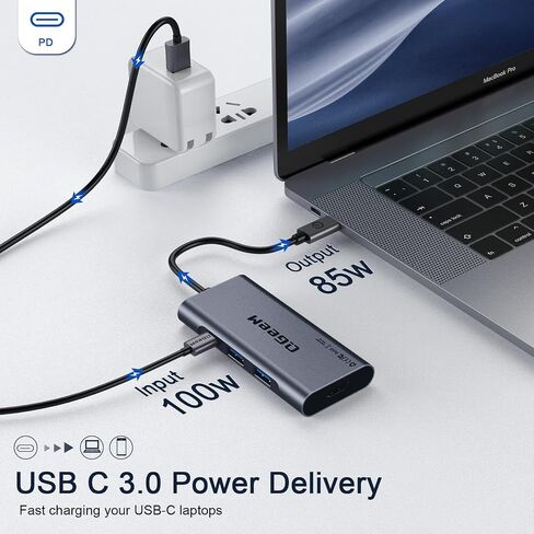 USB Docking Station,QGeeM Triple Monitor DisplayLink Docking Station for Laptop with HDMI,VGA,100W PD Charging,Gigabit Ethernet,SD/TF Reader,5 USB Ports,Compatible with MacBook,Dell,HP,Lenovo in Kuwait