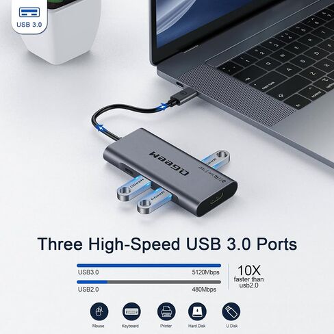 USB Docking Station,QGeeM Triple Monitor DisplayLink Docking Station for Laptop with HDMI,VGA,100W PD Charging,Gigabit Ethernet,SD/TF Reader,5 USB Ports,Compatible with MacBook,Dell,HP,Lenovo in Kuwait