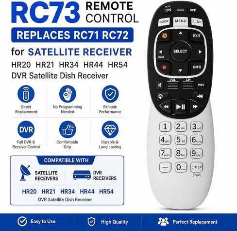 RC73 Remote Control Replaces RC71 RC72 for Directv AT&T HR20 HR21 HR34 HR44 HR54 DVR Satellite Dish Receiver in Kuwait