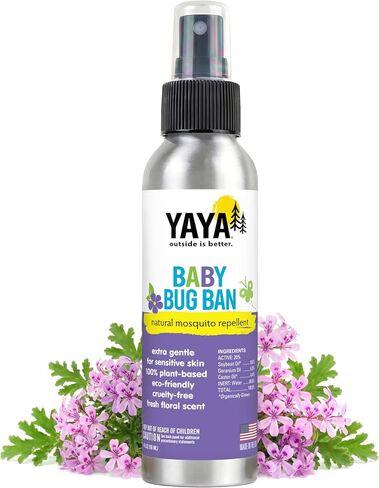 YAYA ORGANICS Baby Bug BAN - DEET-Free Natural Bug Spray – Plant-Based Mosquito Repellent for Kids, Babies, Pregnant Moms, Nursing Moms - Lightweight Non-Greasy, Made in USA, 4 oz (Pack of 1) in Kuwait