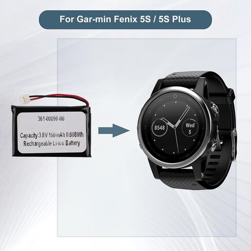 New Replacement Battery 361-00096-00 for Gar-min Fenix 5S Fenix 5S Plus, Auxiliary Battery Backup Power Support System 160mAh with Tools in Kuwait