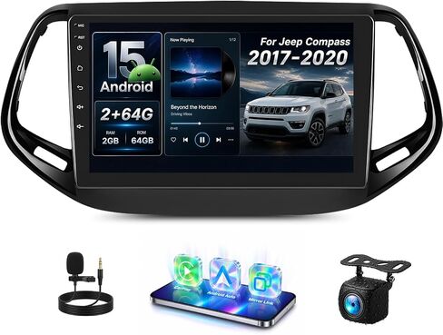 4 Core 2+64G Android 15 Car Stereo for Jeep Compass 2017-2020 with Wireless CarPlay&Android Auto,10.1" Touchscreen GPS Radio with 5G WiFi,Bluetooth,FM RDS,EQ,SWC and Backup Camera in Kuwait