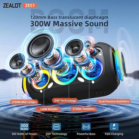 Upgrade 350W Max Loud Portable Party Speaker with Built-in Lights,OTG,APP,Dual Pairing,XBass,48000mAh, Dynamic Light Show that syncs to the beat, Ideal for Beach, Pool, Boat and Outdoor Par in Kuwait