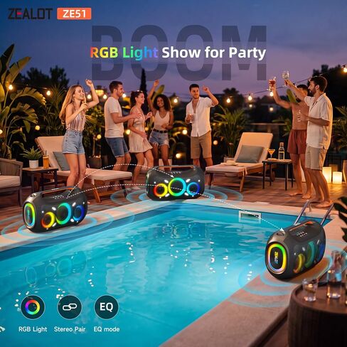 Upgrade 350W Max Loud Portable Party Speaker with Built-in Lights,OTG,APP,Dual Pairing,XBass,48000mAh, Dynamic Light Show that syncs to the beat, Ideal for Beach, Pool, Boat and Outdoor Par in Kuwait