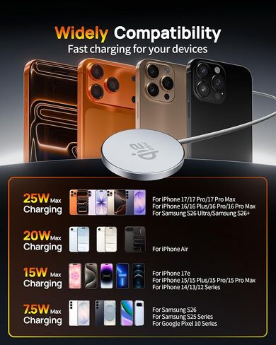 for MagSafe Charger,25W Qi2 6FT Magnetic Wireless Charger Fast Charging Pad in Kuwait